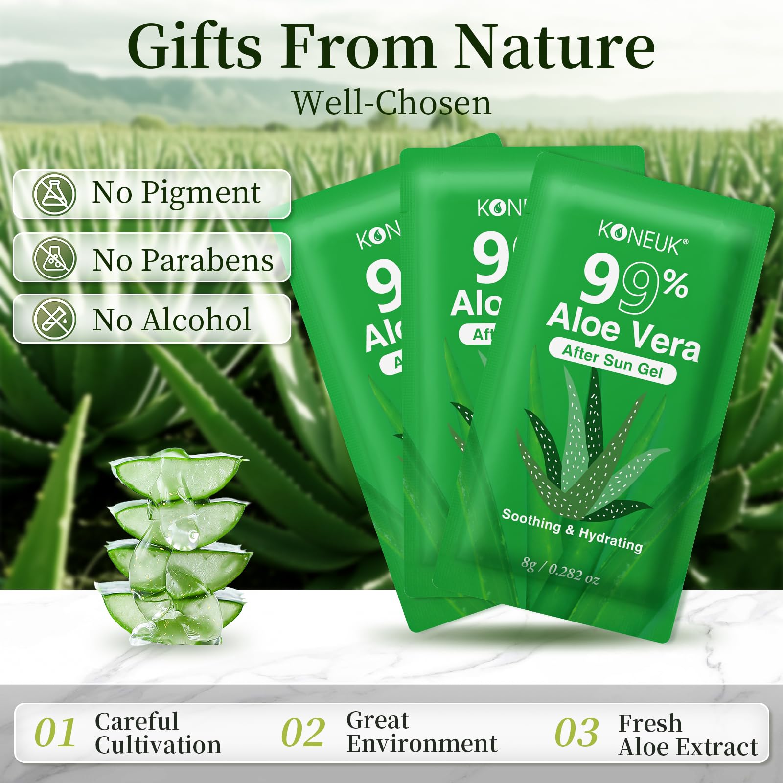 KONEUK gel de aloe vera tamaño viaje para cuidado de la piel tras sol