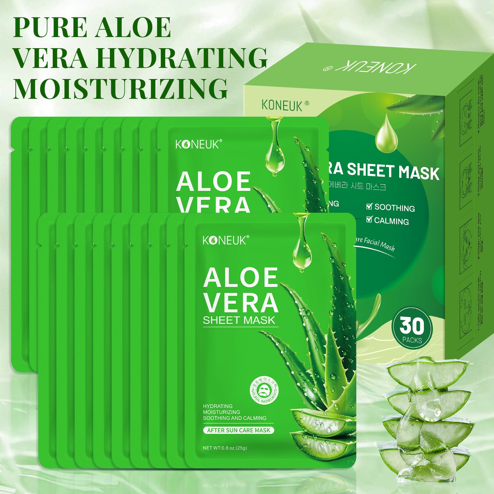 KONEUK aplicación facial Aloe en la cara, experiencia de spa casero.
