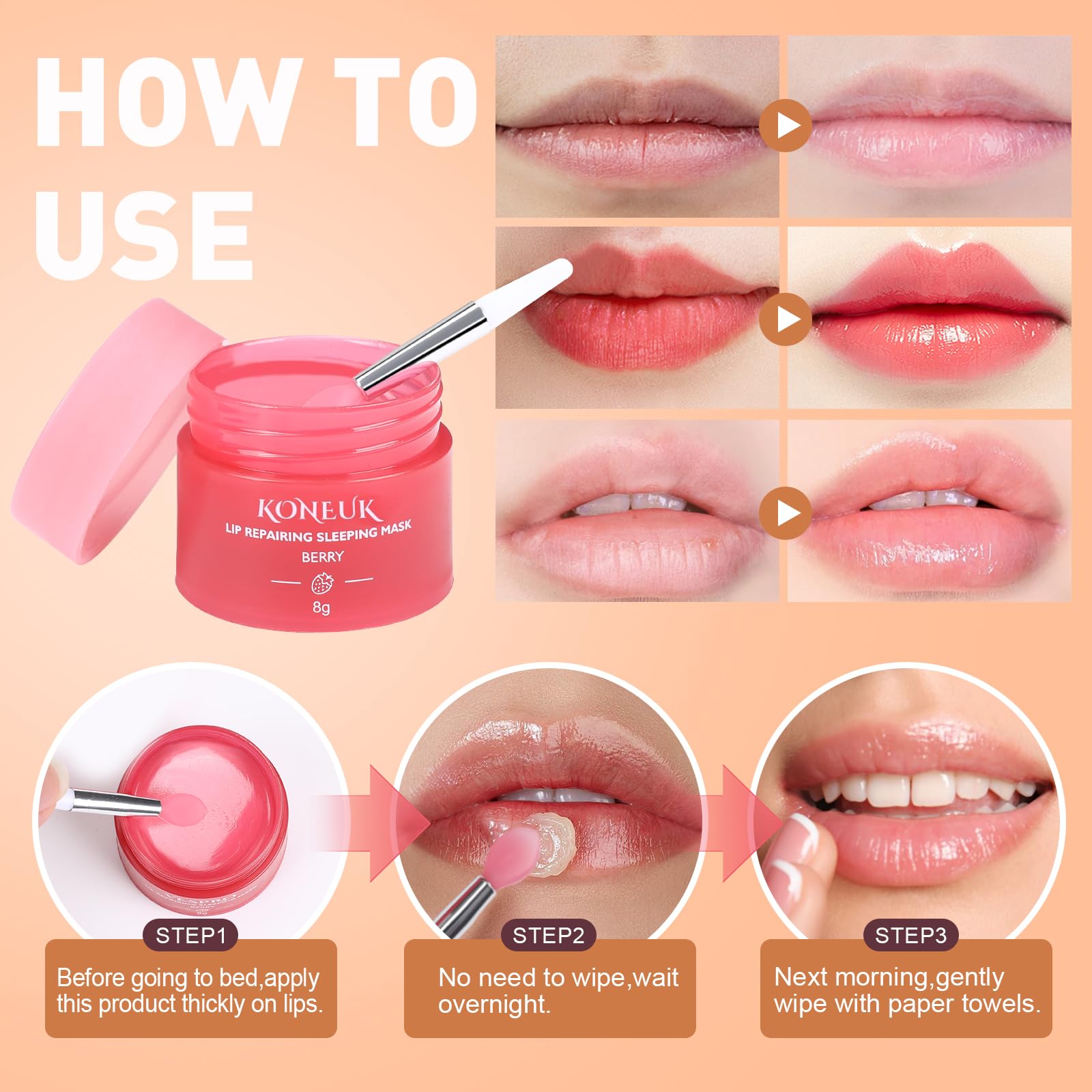 Uso nocturno para labios más suaves y revitalizados por la mañana.