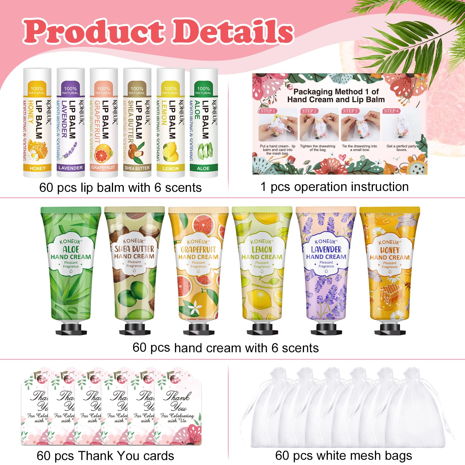 KONEUK lip balm bulk 60-set display, colorful and compact for on-the-go use.