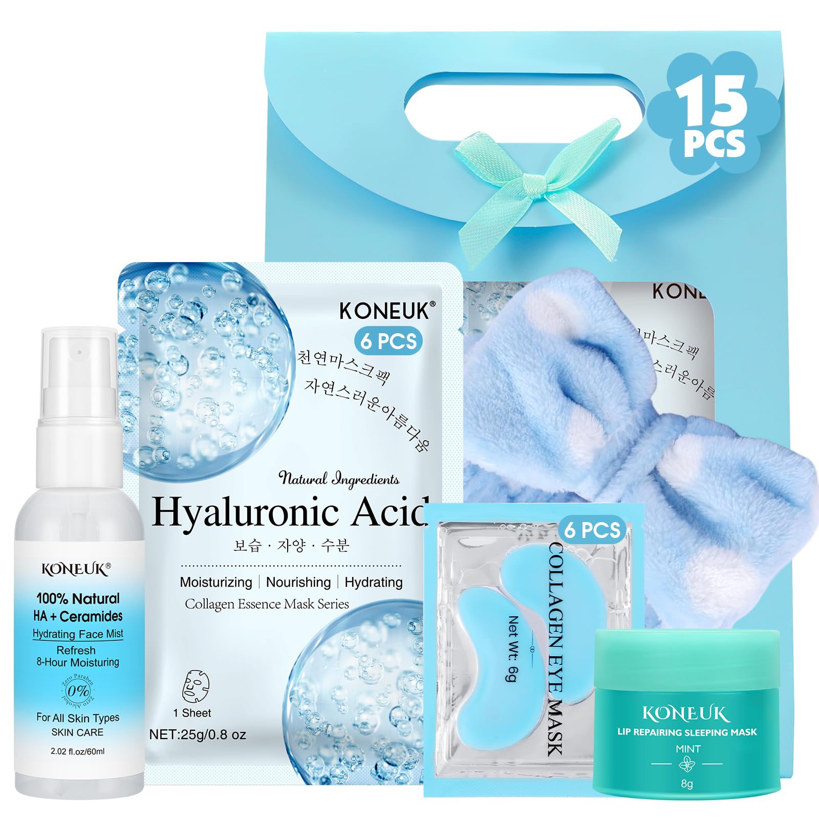 KONEUK mascarillas faciales: 6 unidades para hidratación profunda y suave.
