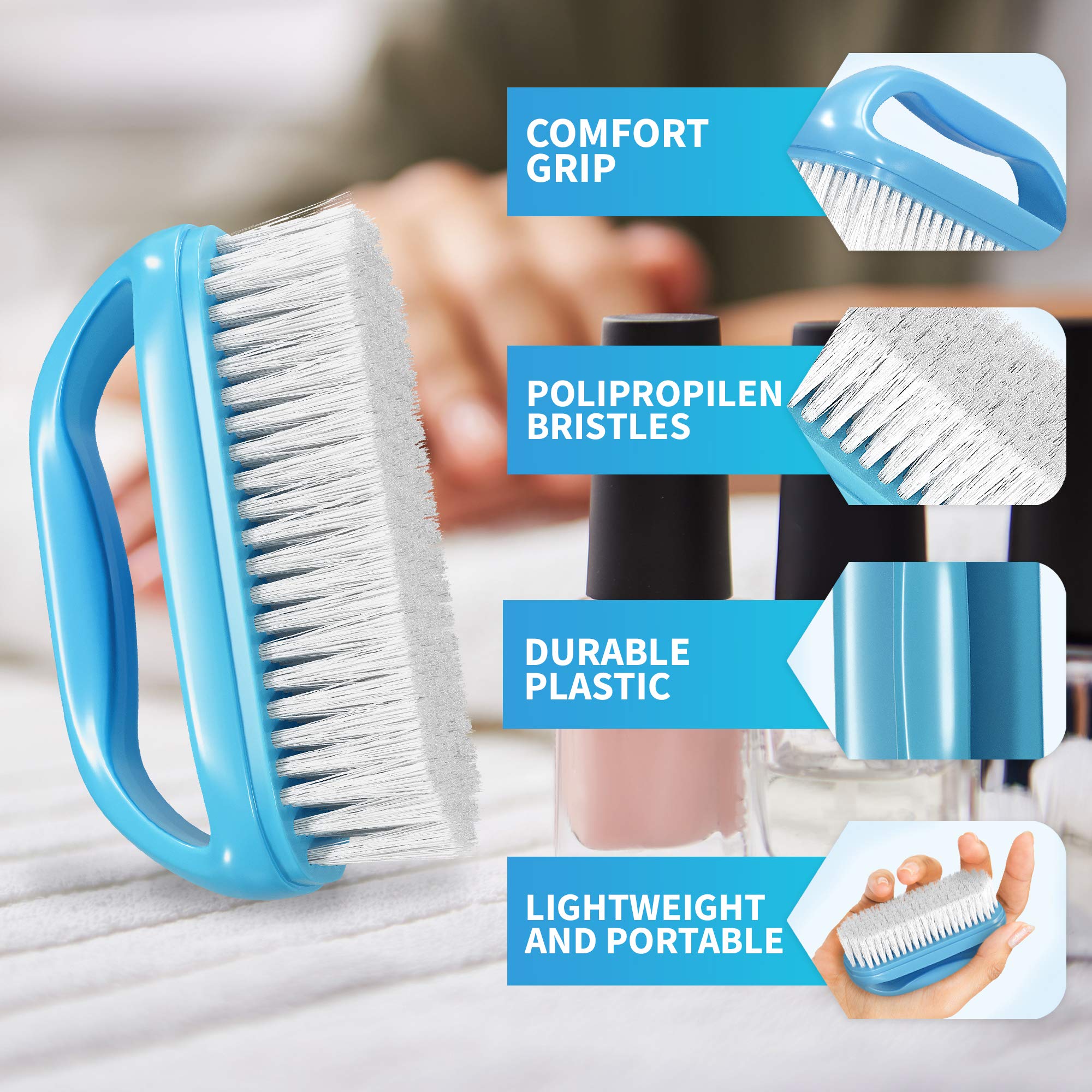 Konex brush with stiff synthetic bristles for effective nail scrubbing.