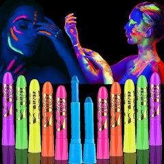 KongJuntzd kit de pintura facial neon UV para fiestas, brillo intenso.