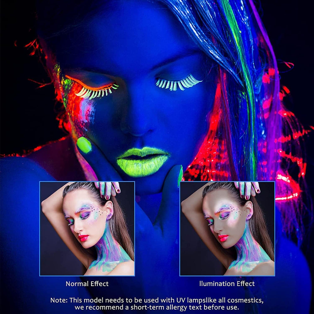 KongJuntzd pintura facial neón bajo luz UV, maquillaje temporal seguro.