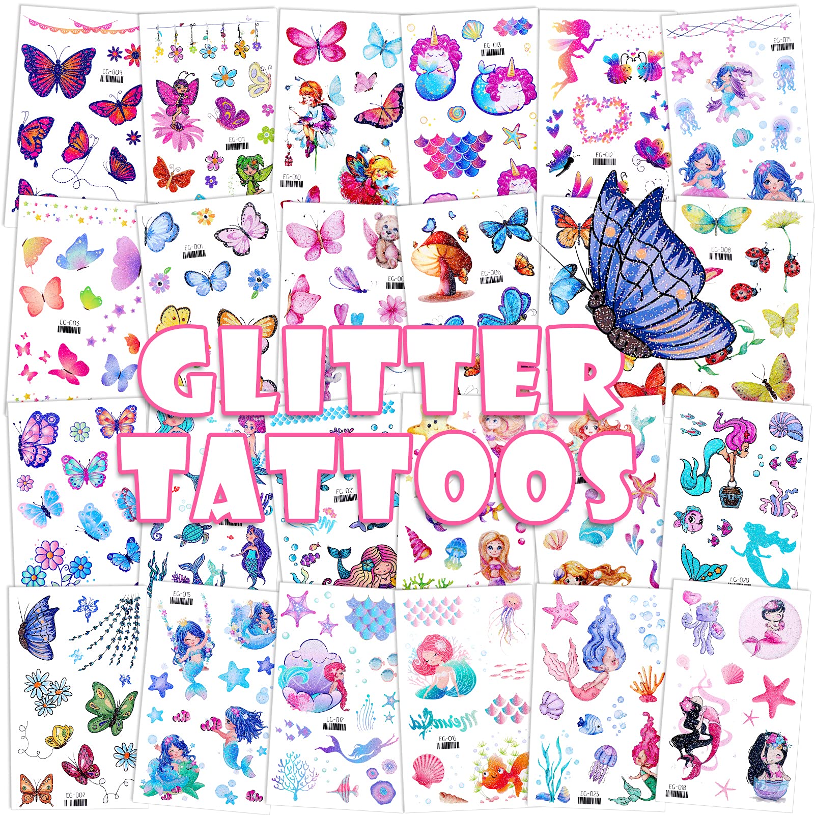 Konsait glitter tattoos butterfly designs for party favors and playtime.