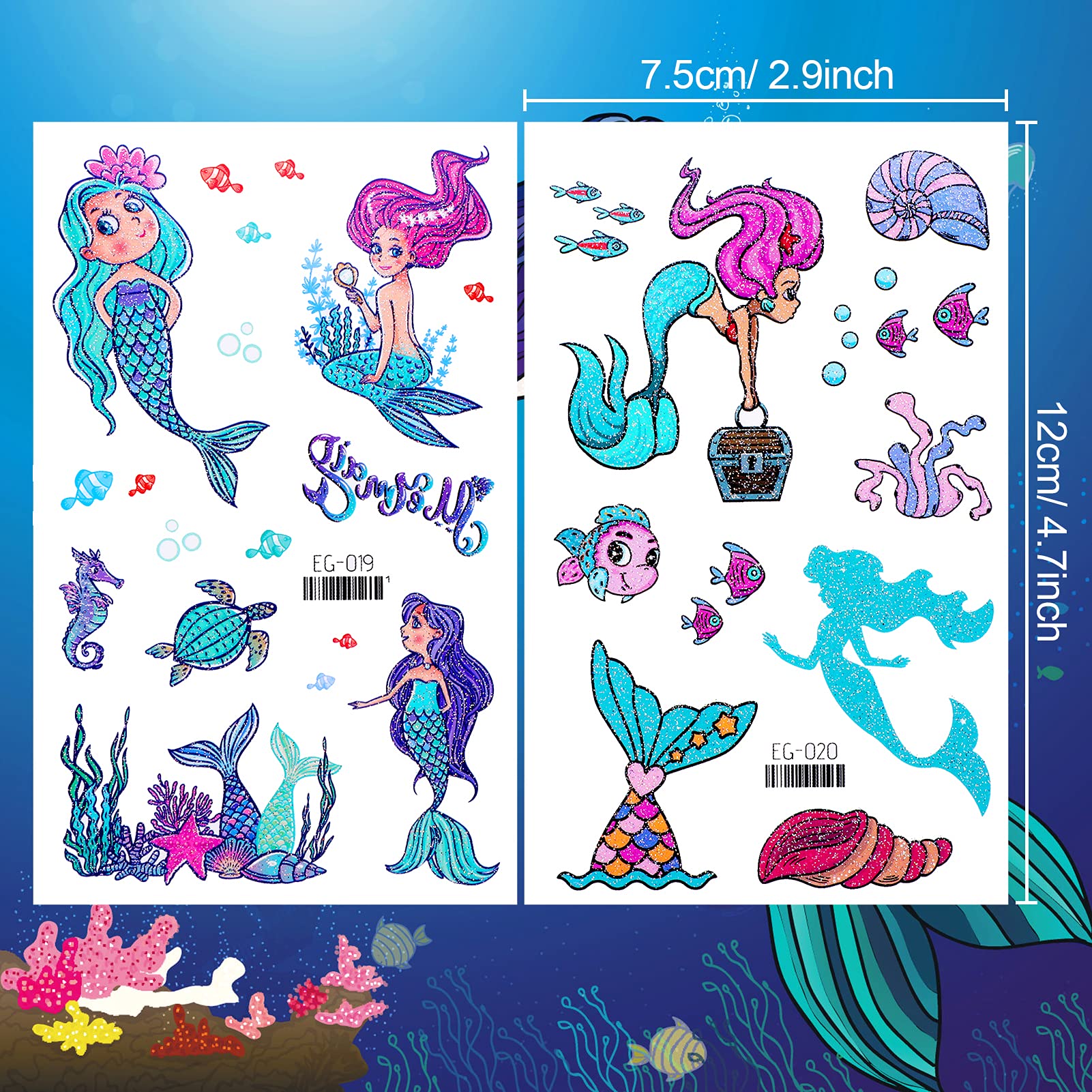 Konsait glitter tattoos mermaid designs for beach party fun and imagination.