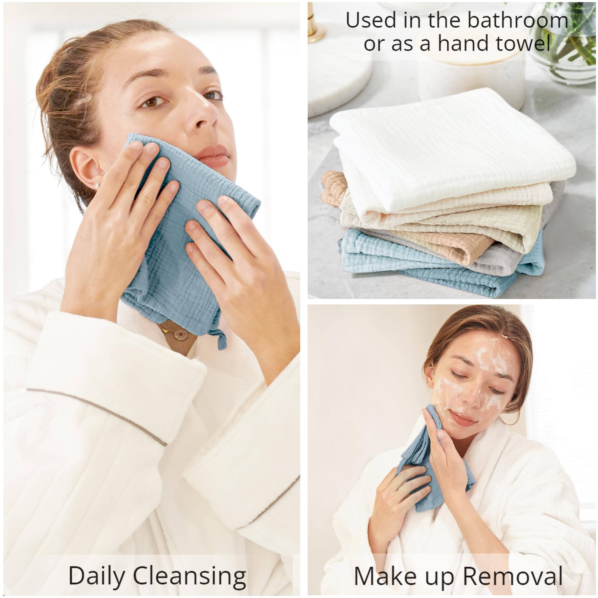 Konssy paño facial 11x11 pulgadas para limpieza diaria y exfoliación suave.