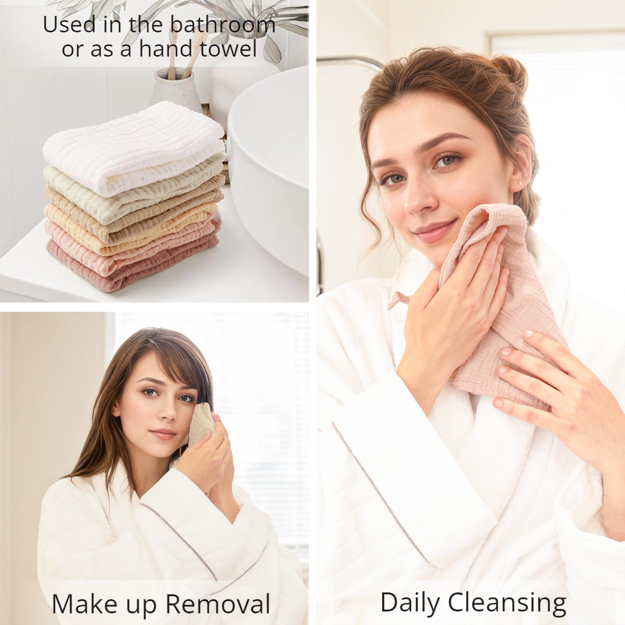 Konssy toallas faciales absorbentes y reutilizables para limpieza suave
