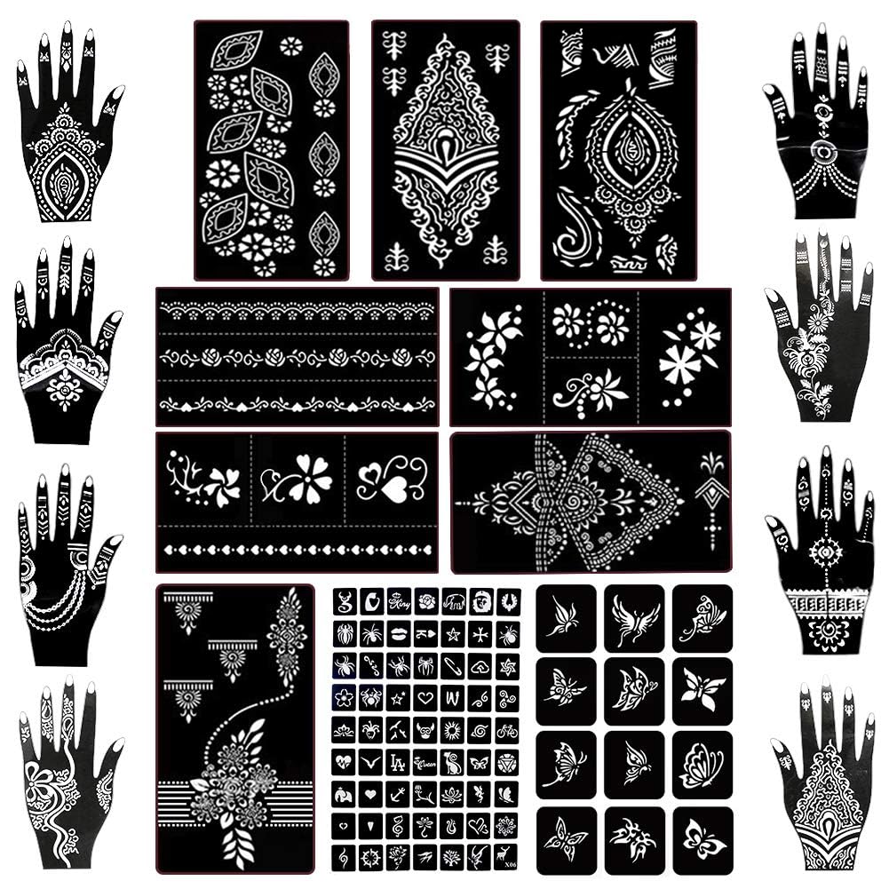 Koogel henna stencil featuring butterflies for festival-ready body art.