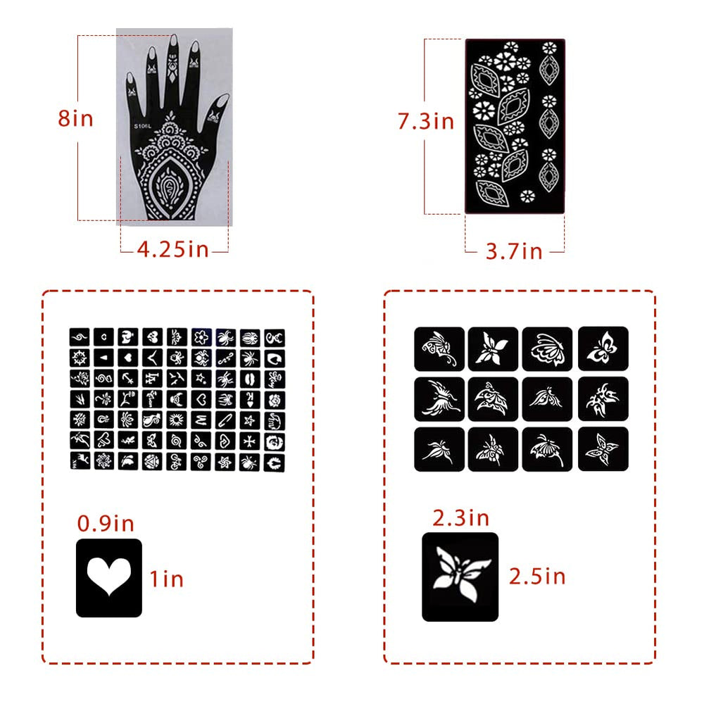Koogel rectangle flower stencil patterns for bold mehndi looks.
