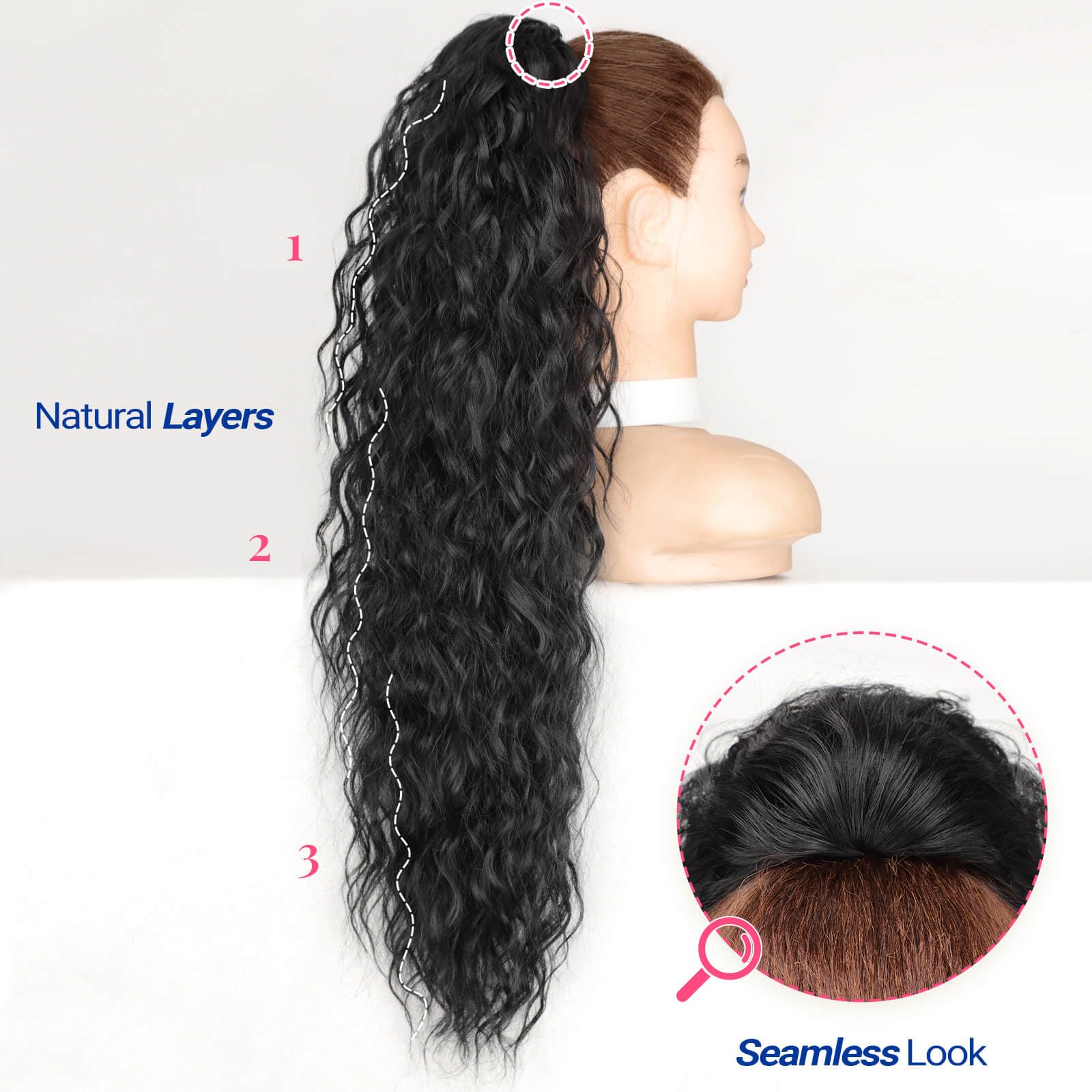 Koookastyle long curly ponytail worn in different styles