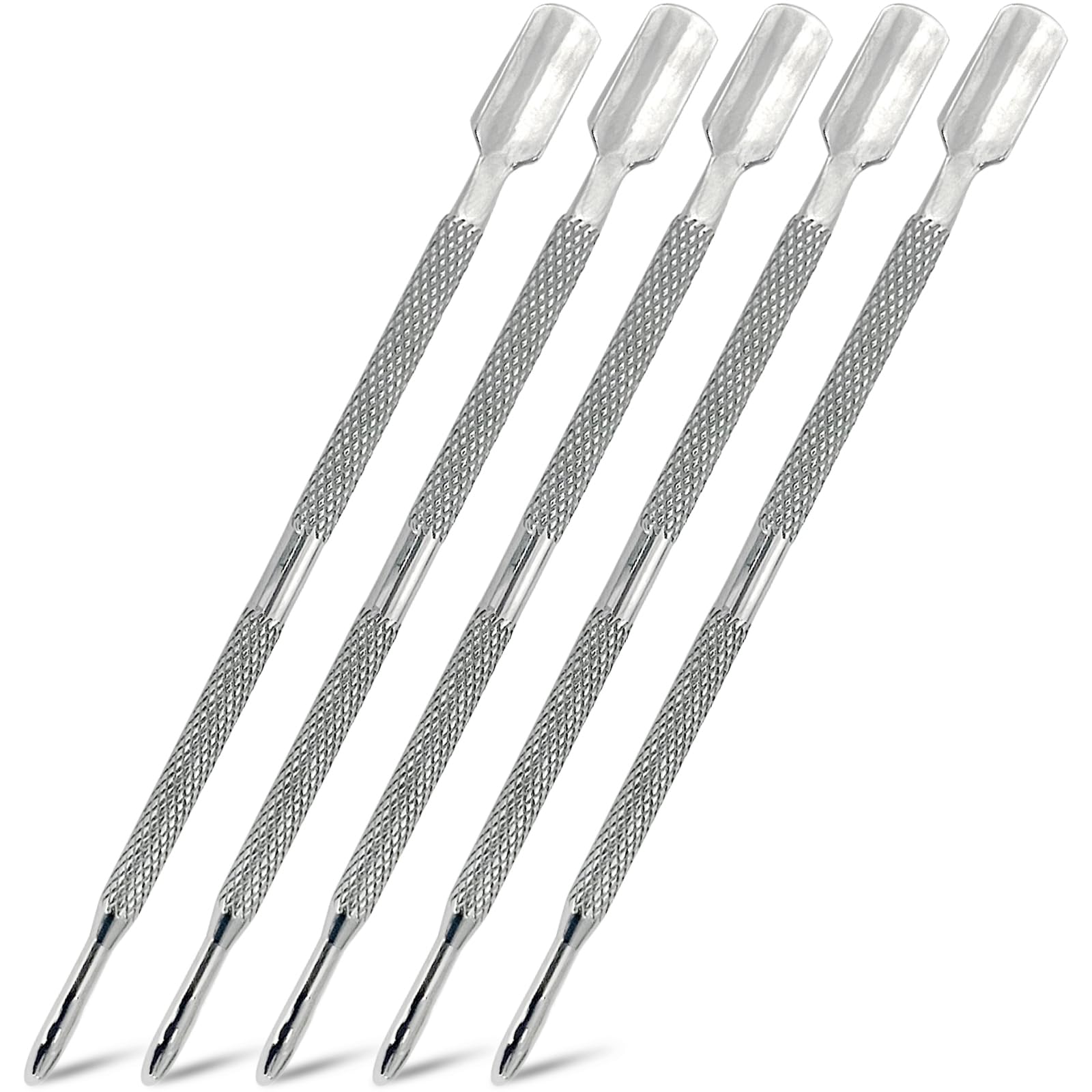 Kootinn 5-piece dual-sided cuticle pusher set front view highlights ergonomic grip.