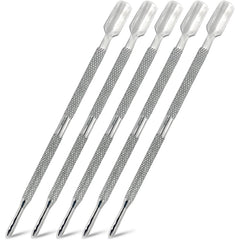 Kootinn 5-piece dual-sided cuticle pusher set front view highlights ergonomic grip.