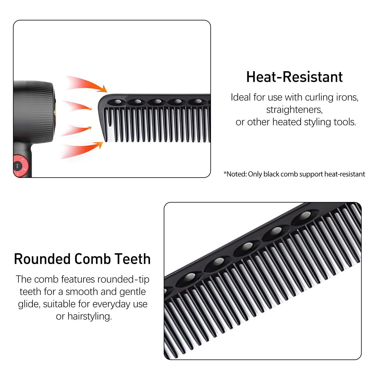 Kootinn carbon fiber salon comb set grey for smooth sectioning