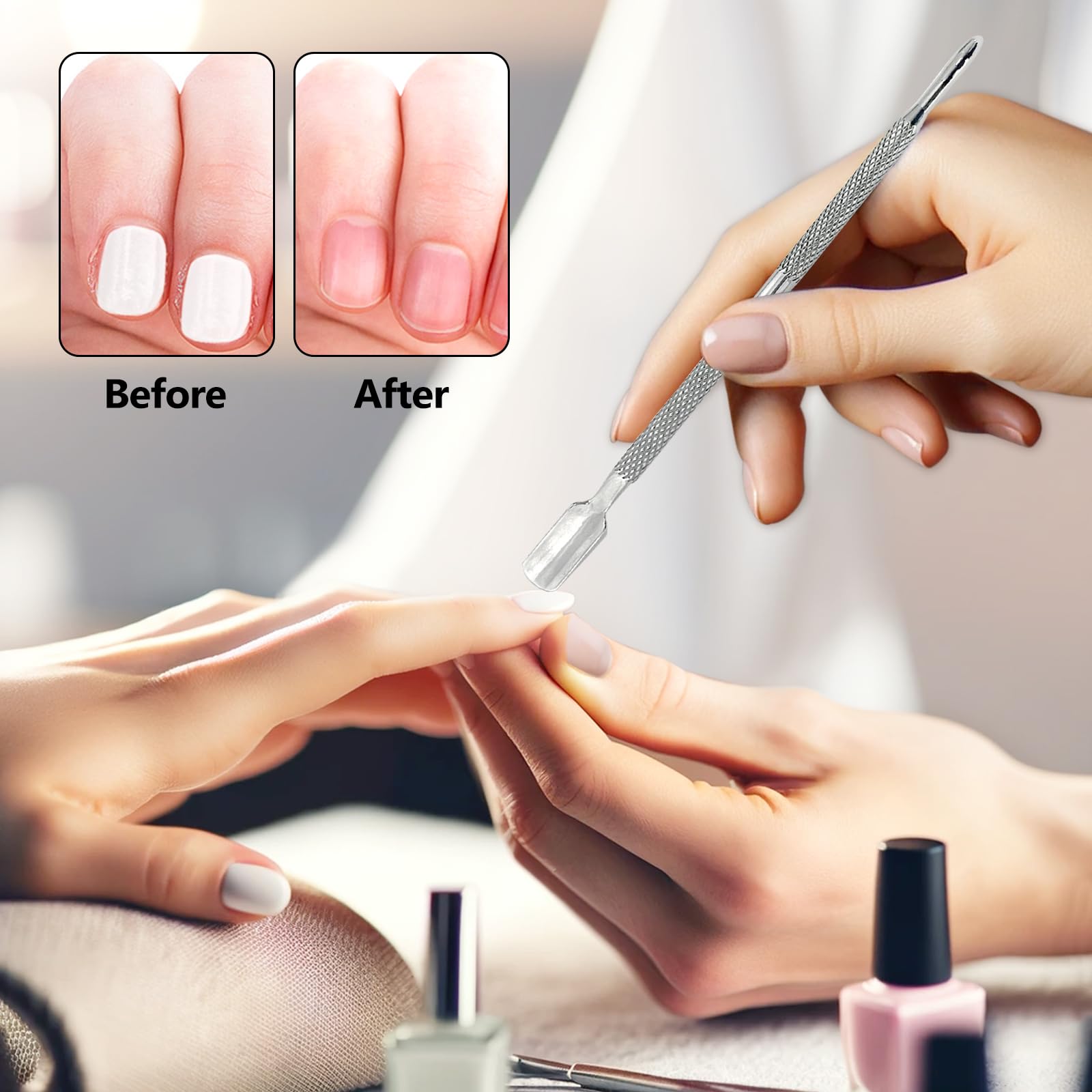 Kootinn cuticle pusher dual-ended tool doubles as nail cleaner for tight spaces.
