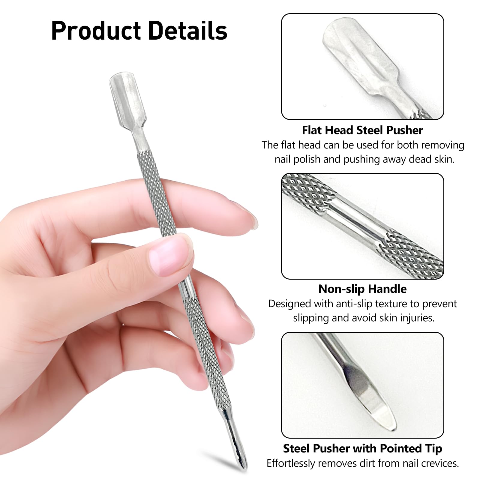 Kootinn cuticle pusher dual ends close-up demonstrates versatile nail care tool.