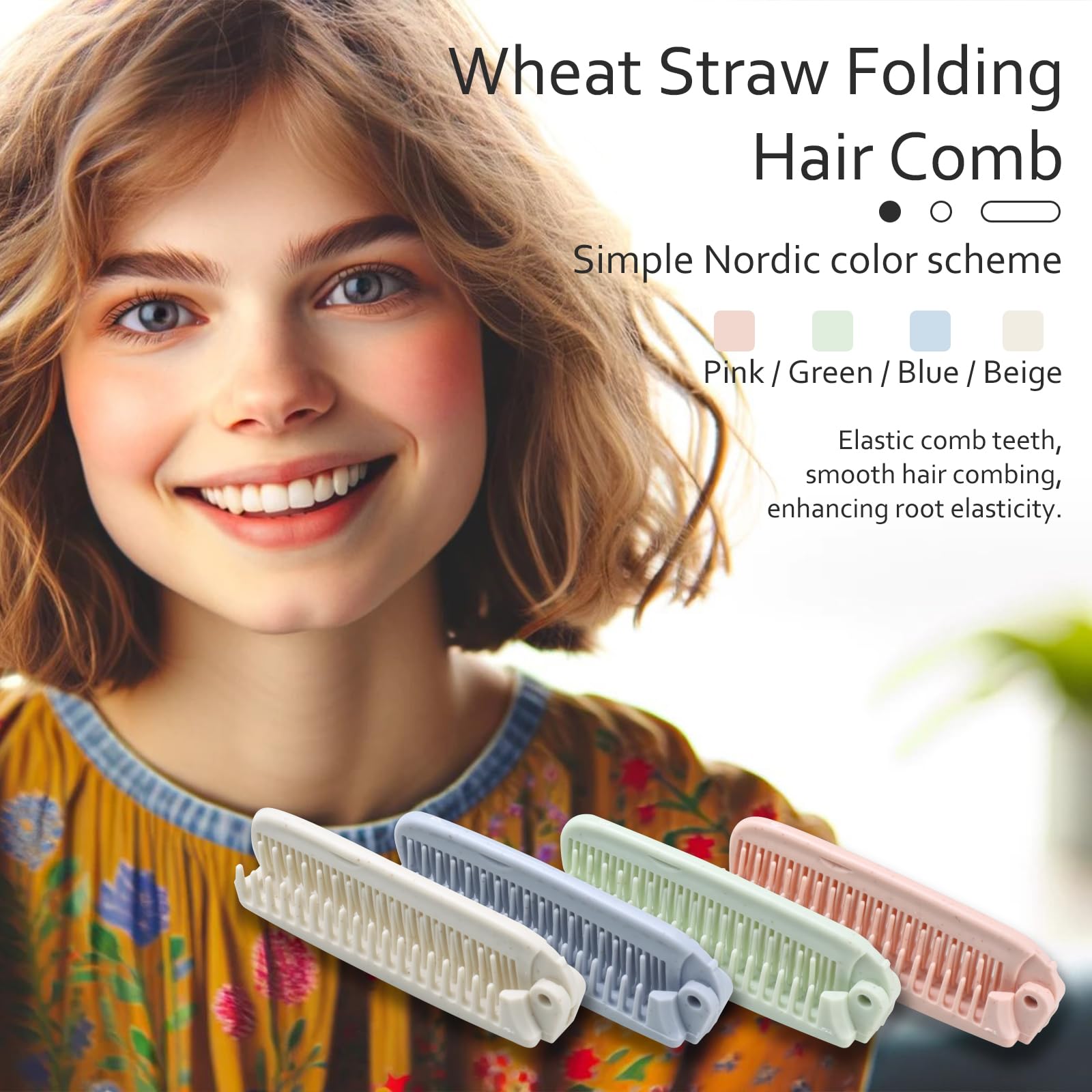 Kootinn wheat straw foldable hair comb opened for quick styling on the go.