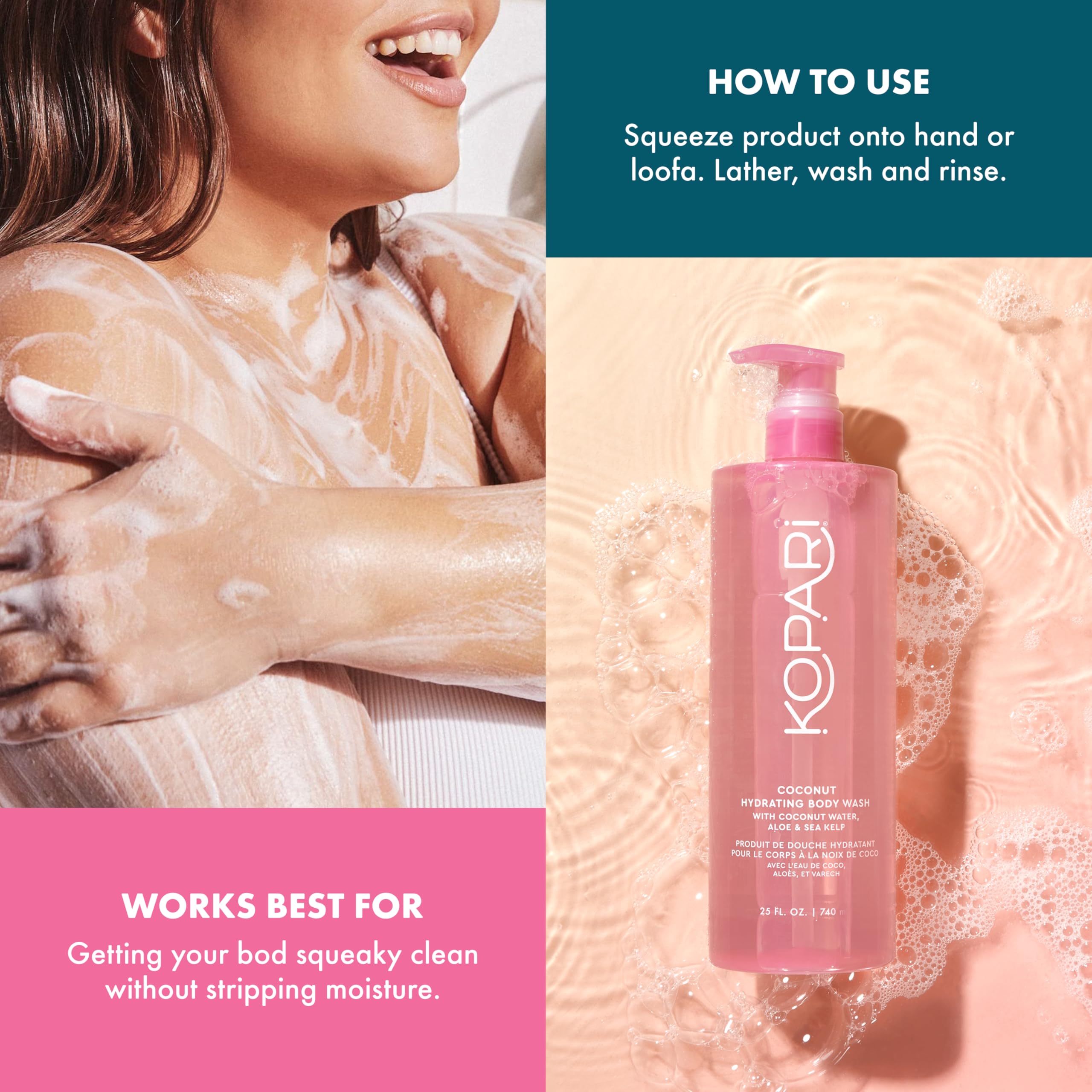 Kopari 25-ounce size communicates generous value for daily use.