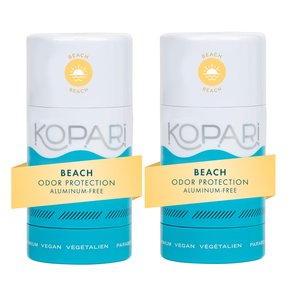 Kopari Beach 2-Pack bottle front with aluminum-free protection.