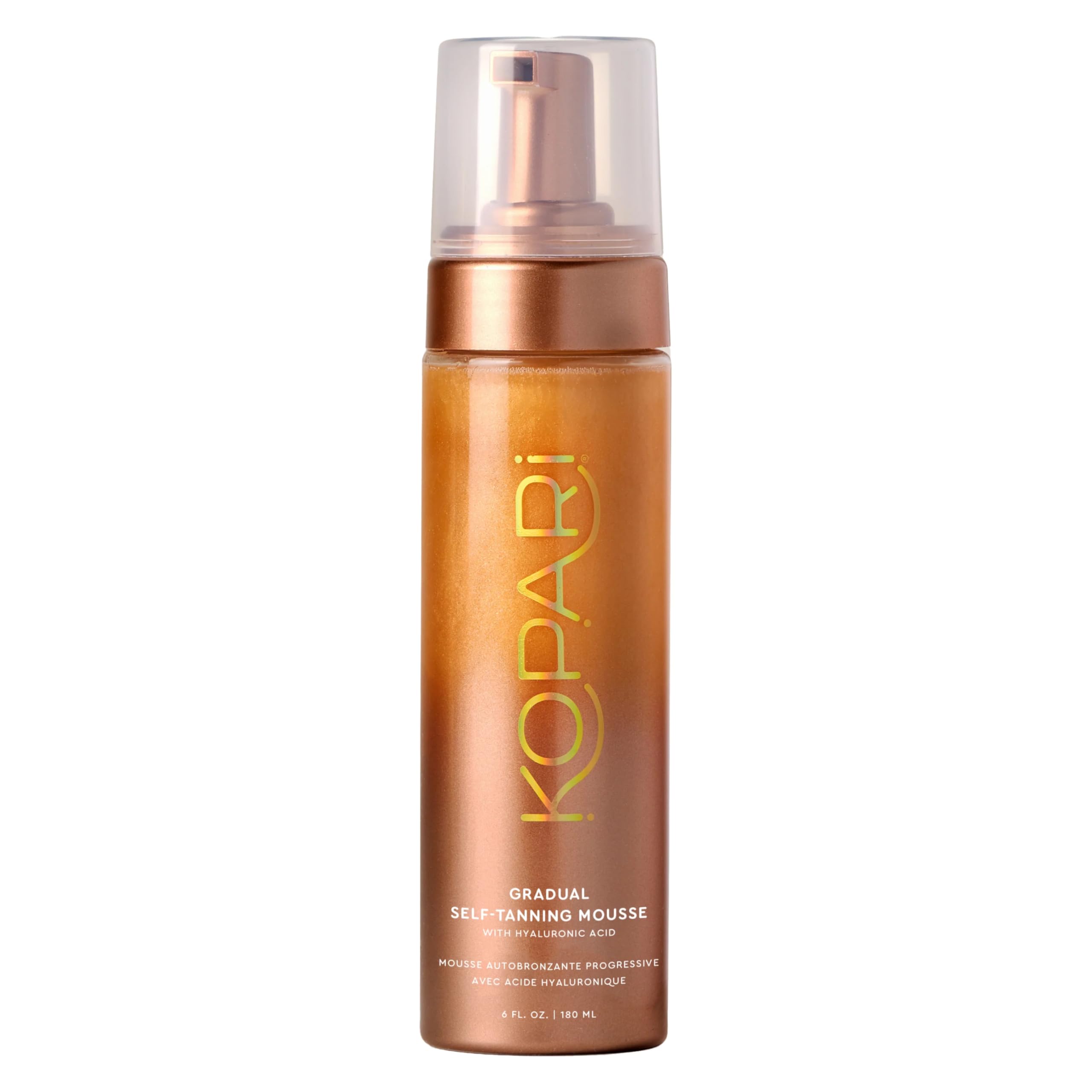 Kopari gradual self-tanning mousse pump for easy, even application and hydrated, bronzed skin