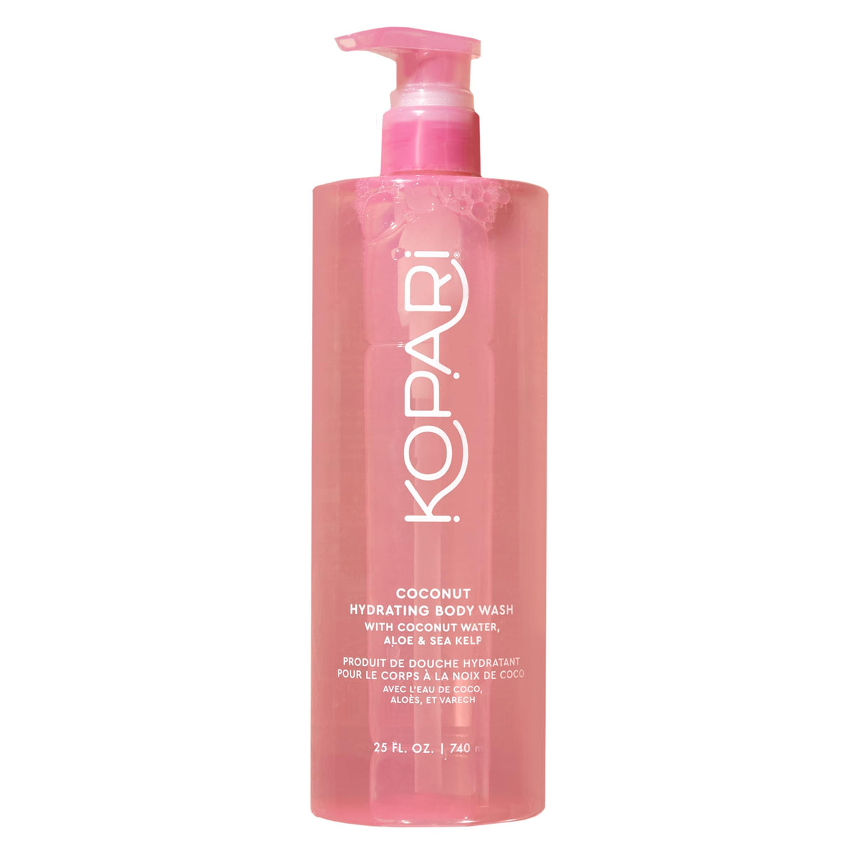Kopari Jumbo Coconut Hydrating Body Wash bottle with gel-to-foam cleansing for dry skin.