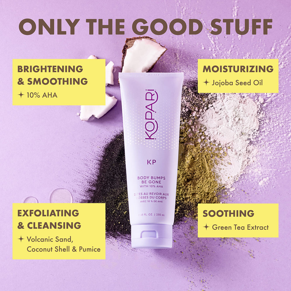 Kopari KP Body Bumps Be Gone being applied on arm area for smoothing rough patches