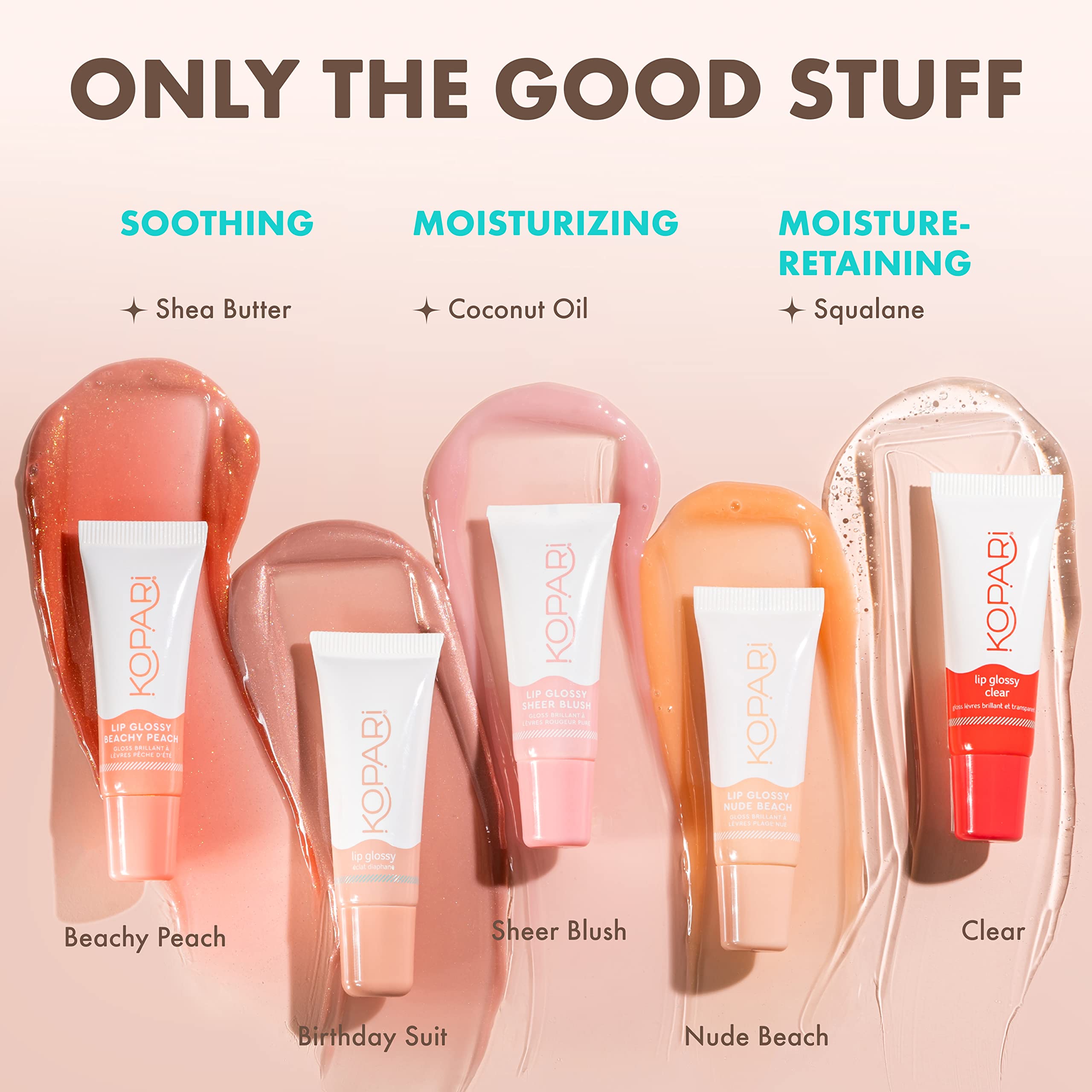 Kopari USA-made packaging emphasizes non-GMO and cruelty-free standards.