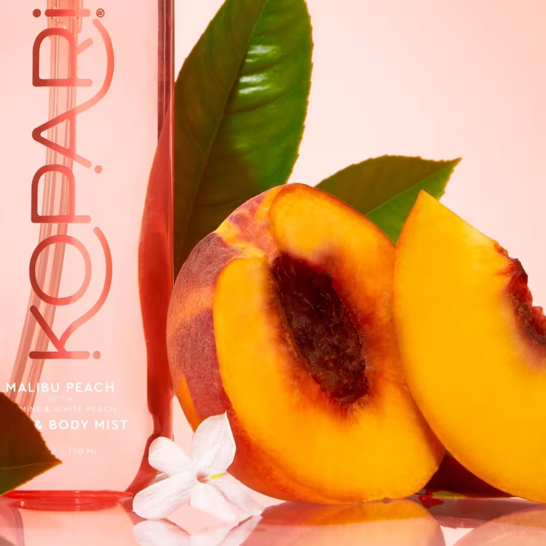 Kopari Malibu Peach ingredients visual featuring mango notes.