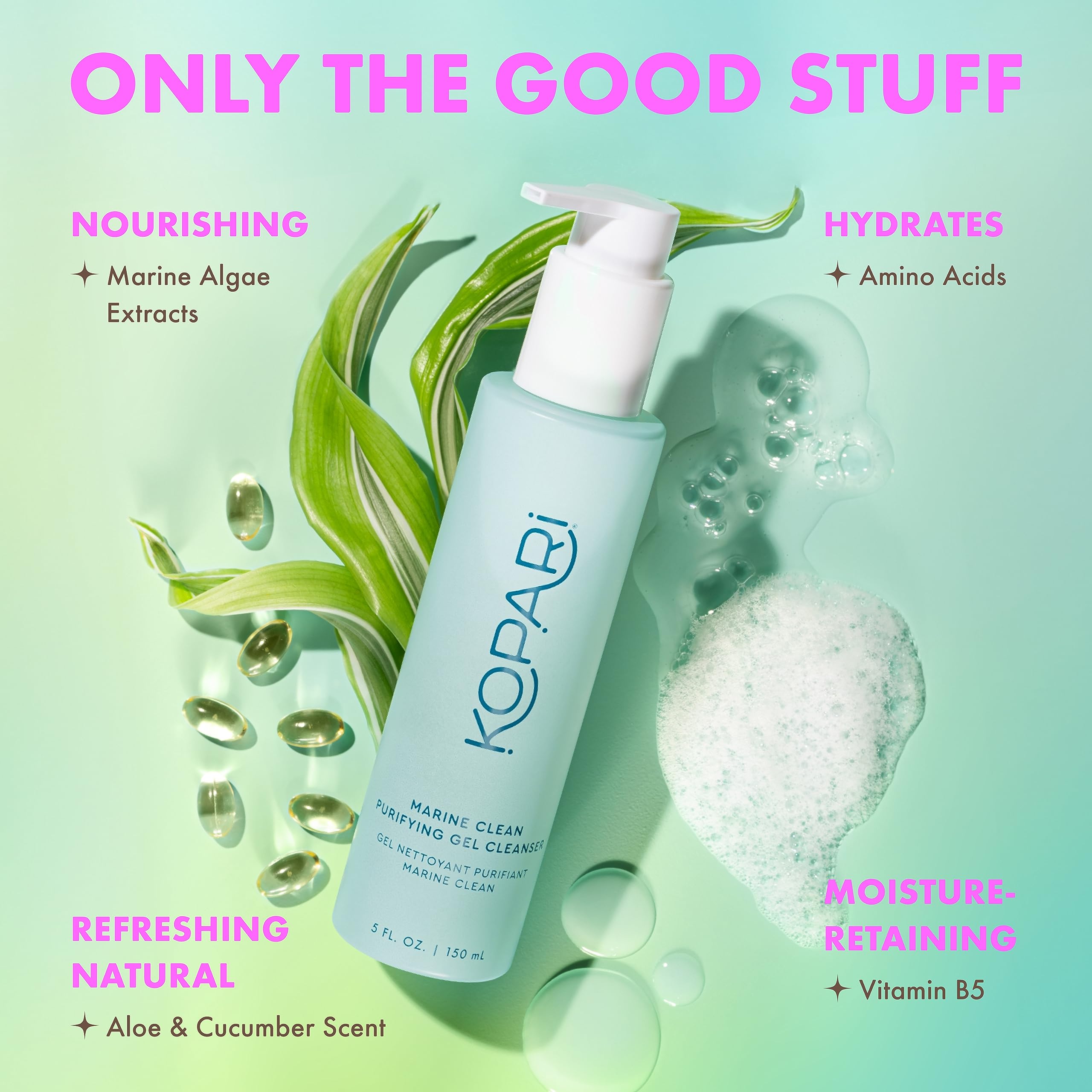 Kopari Marine Clean Purifying Gel Cleanser key algae ingredients and hydration