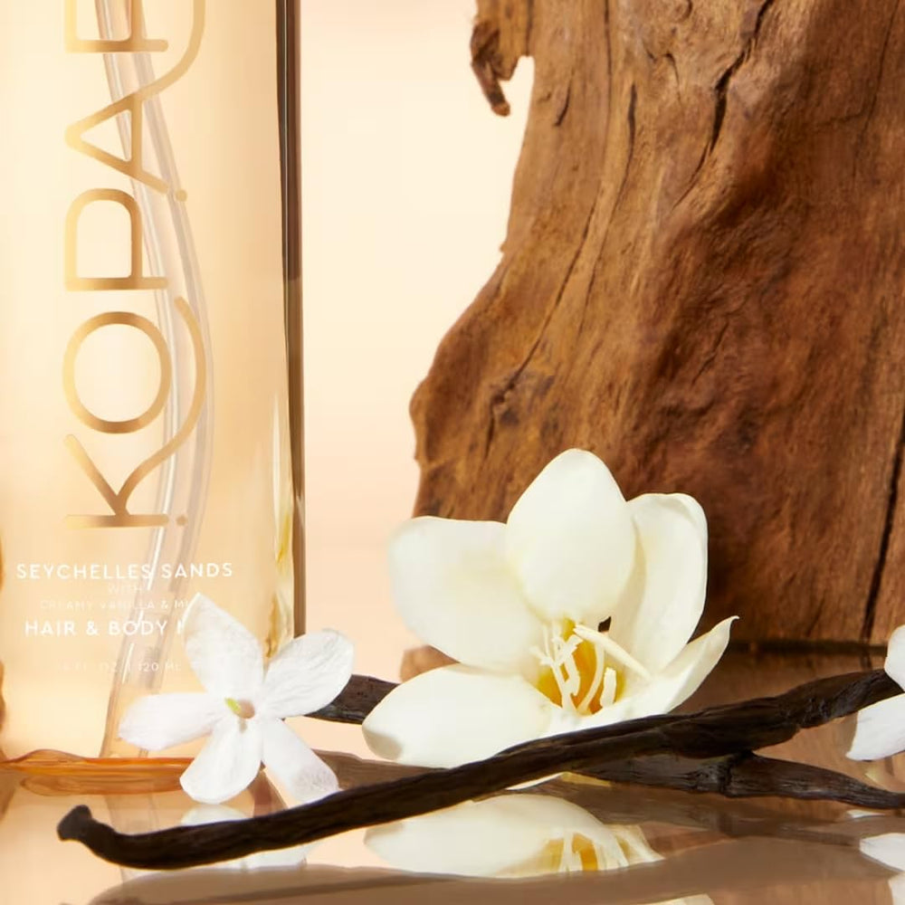 Sustainability-focused shot of Kopari packaging and upcycled materials.