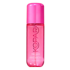 Kopari Pink Guava Hair & Body Mist bottle close-up, tropical fragrance boost.