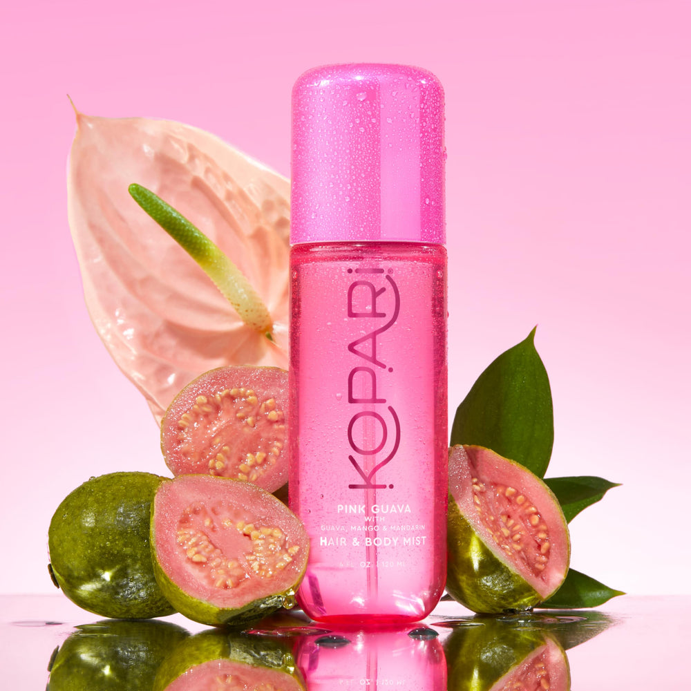 Kopari Pink Guava packaging highlights sustainable, upcycled materials.