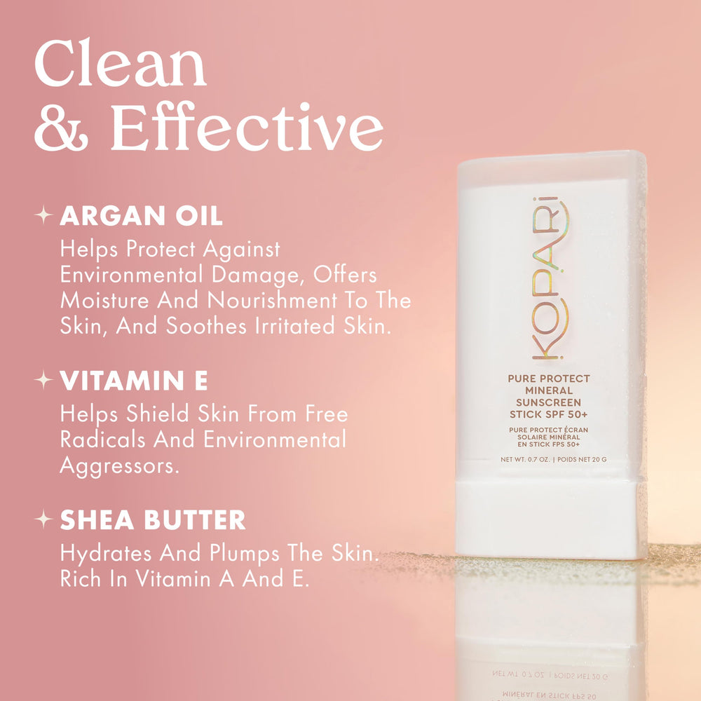 Kopari Pure Protect clear formula swatch shows sheer coverage without white residue.
