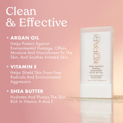 Kopari Pure Protect clear formula swatch shows sheer coverage without white residue.