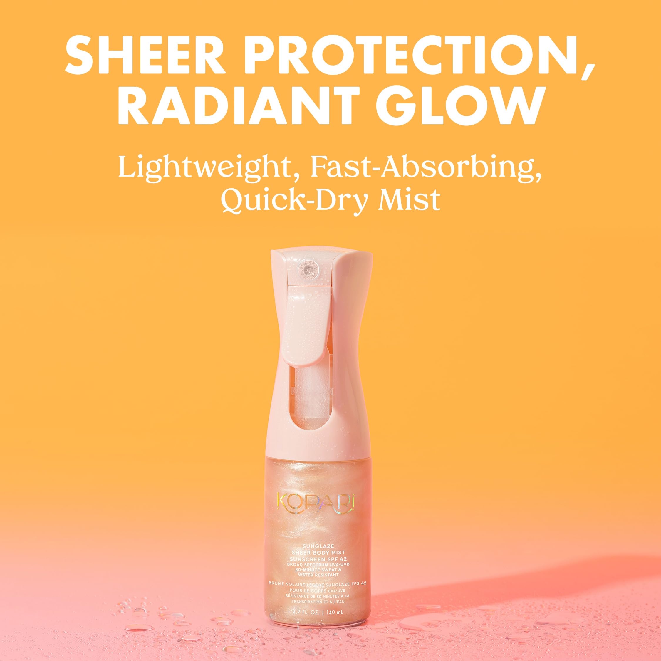 Kopari Rose Gold Sunglaze hydrating mist bottle for quick absorption