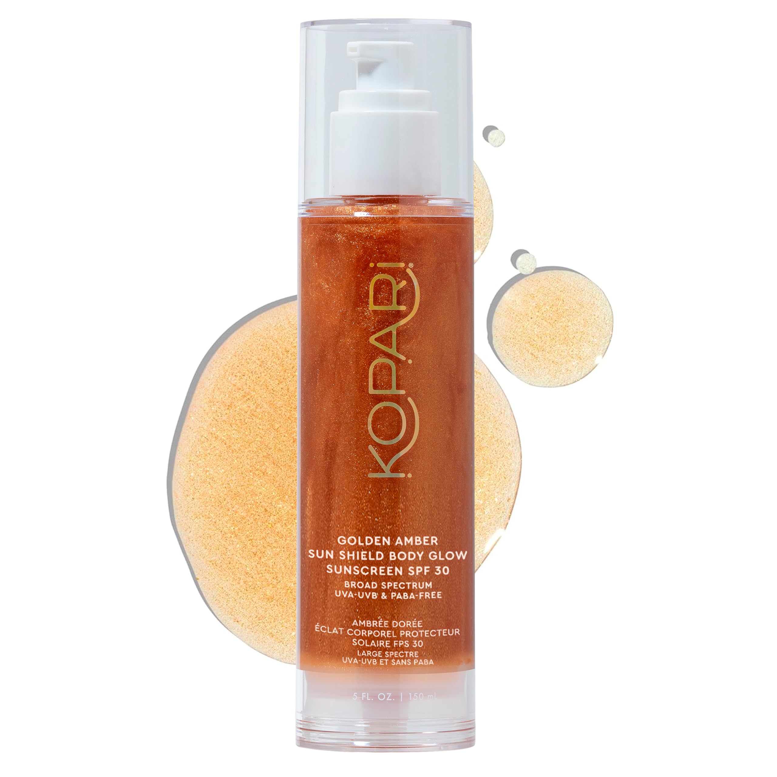 Kopari Sun Shield Body Glow bottle with sun-kissed shimmer for radiant skin