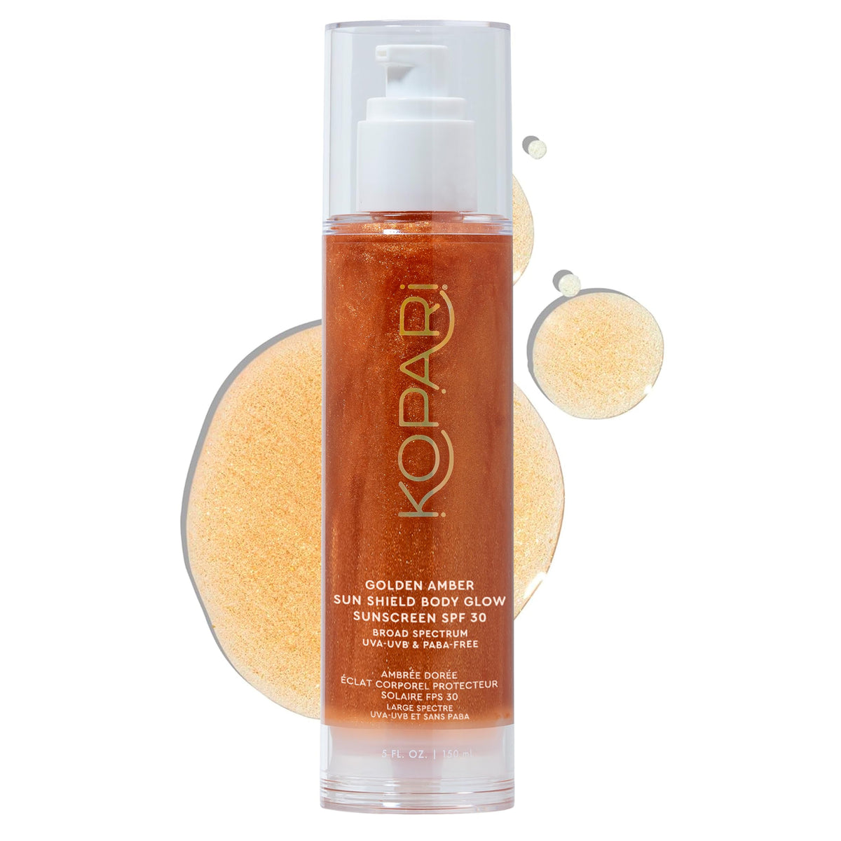 Kopari Sun Shield Body Glow bottle with sun-kissed shimmer for radiant skin