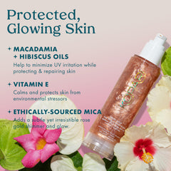 Kopari Sun Shield Body Glow texture close-up highlights lightweight gel absorption.