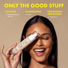 Kopari Sun Shield Soft Glow applied on face with quick absorption.