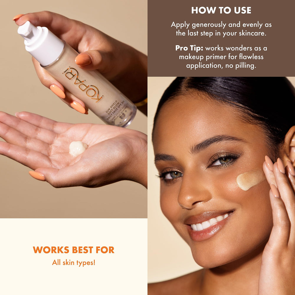 Kopari Sun Shield Soft Glow acts as a primer for smoother makeup.