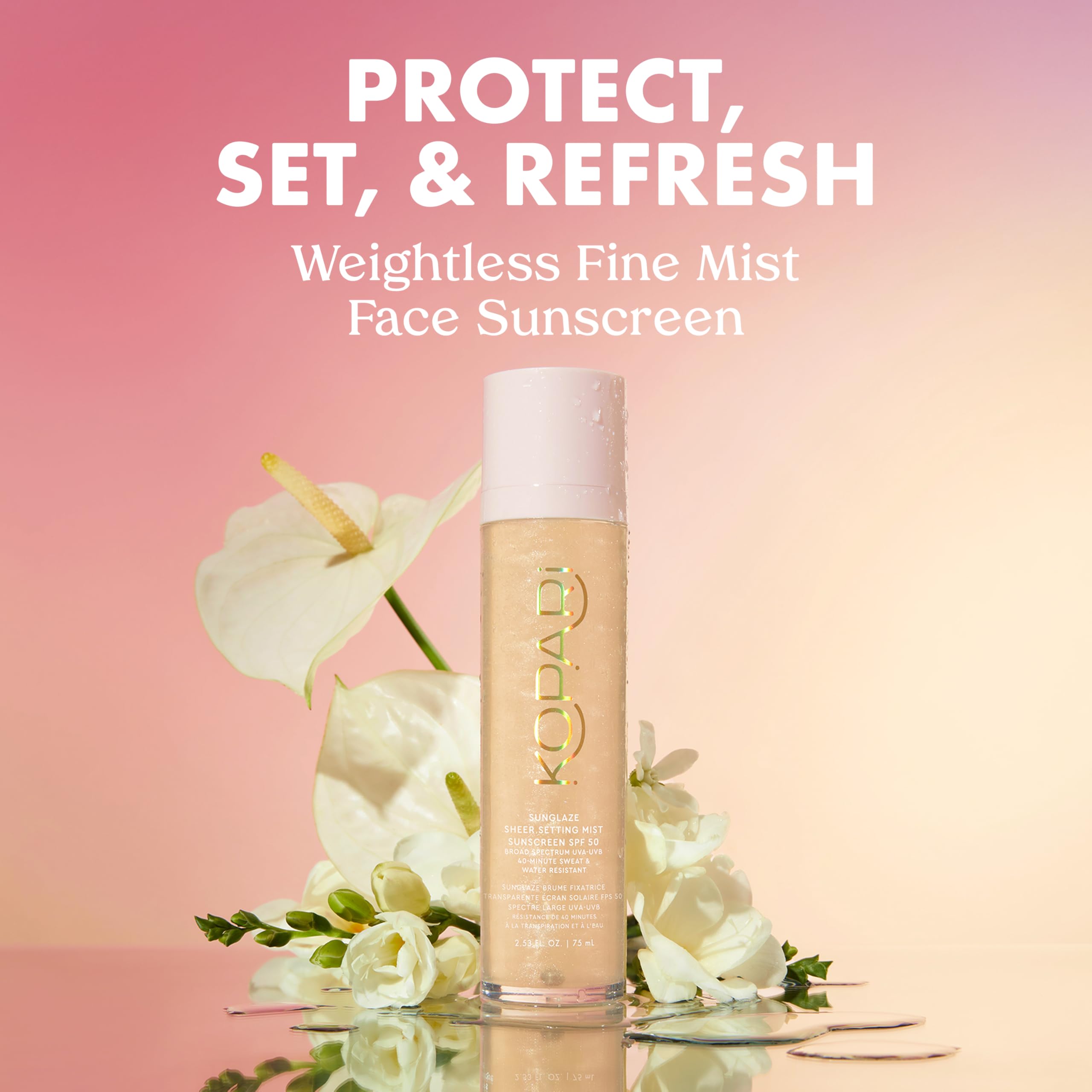 Kopari Sunglaze setting mist dispersion spray enables even makeup setting.