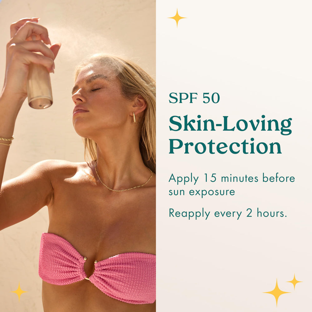 Kopari Sunglaze setting mist hydration with hyaluronic and polyglutamic acids.