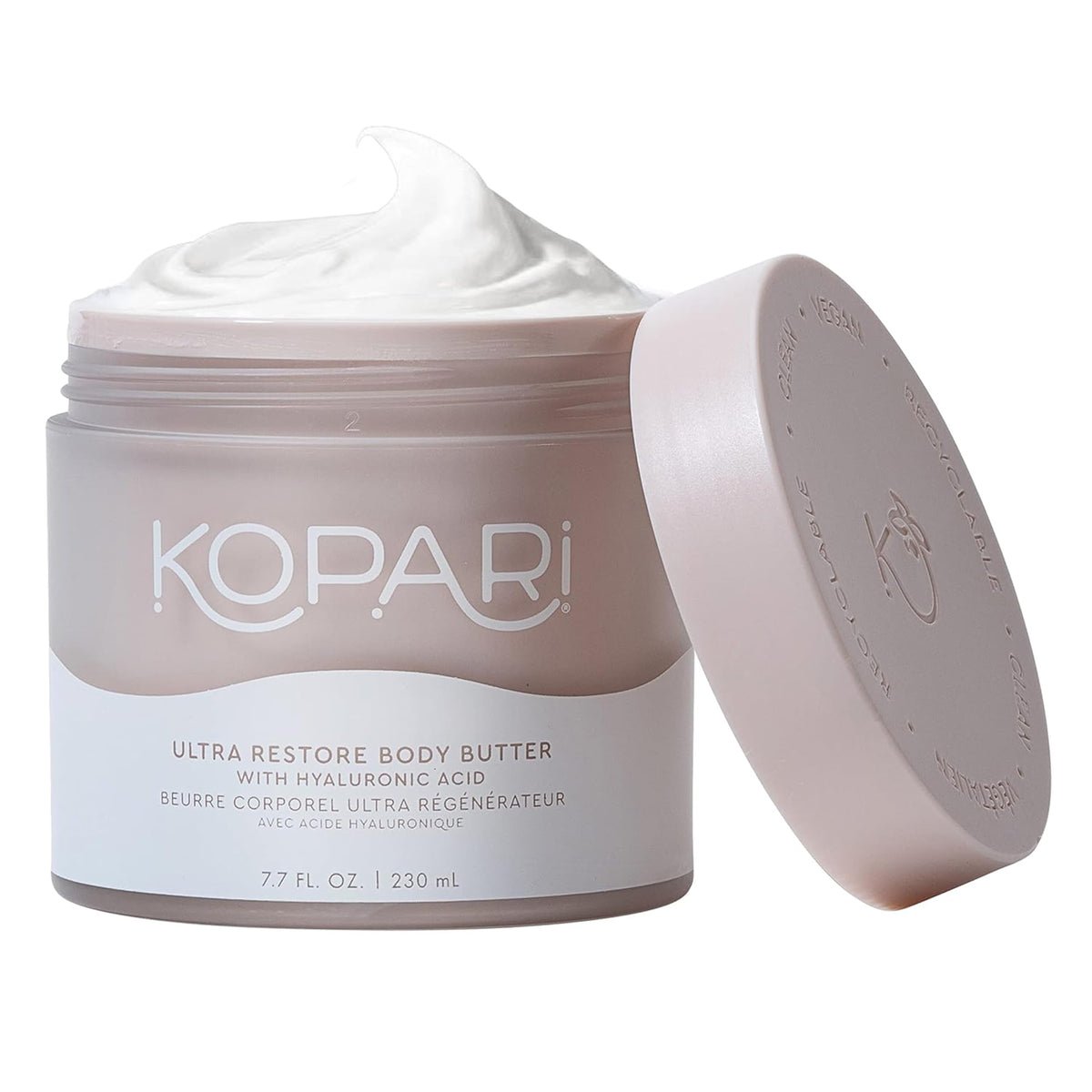 Kopari Ultra Restore Butter tub front view showing deep hydration for smooth skin.