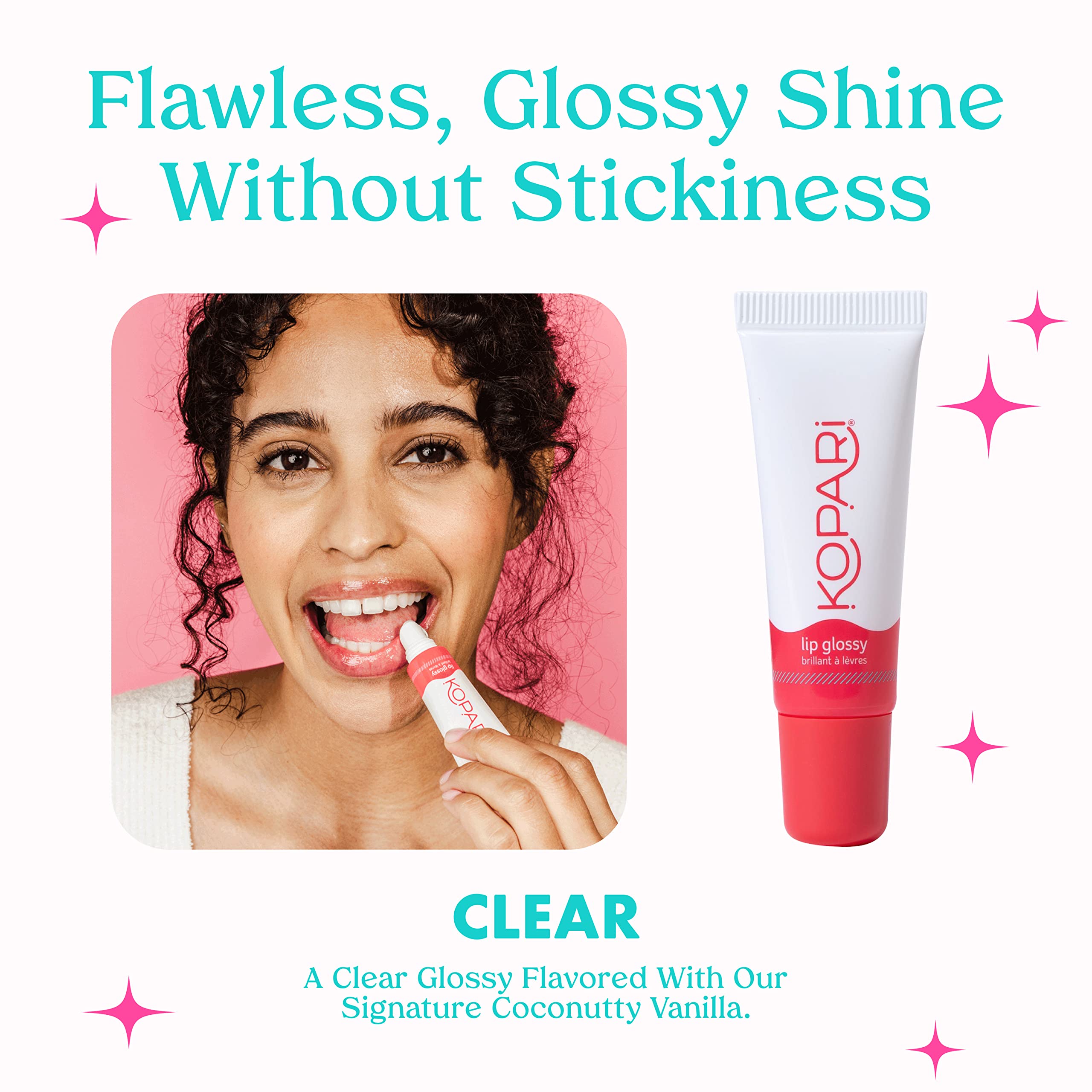 Kopari lip gloss with vitamins and antioxidants for nourishing lips.