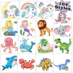 Kopokita 104pcs kids tattoos with assorted patterns for easy party fun and quick application.