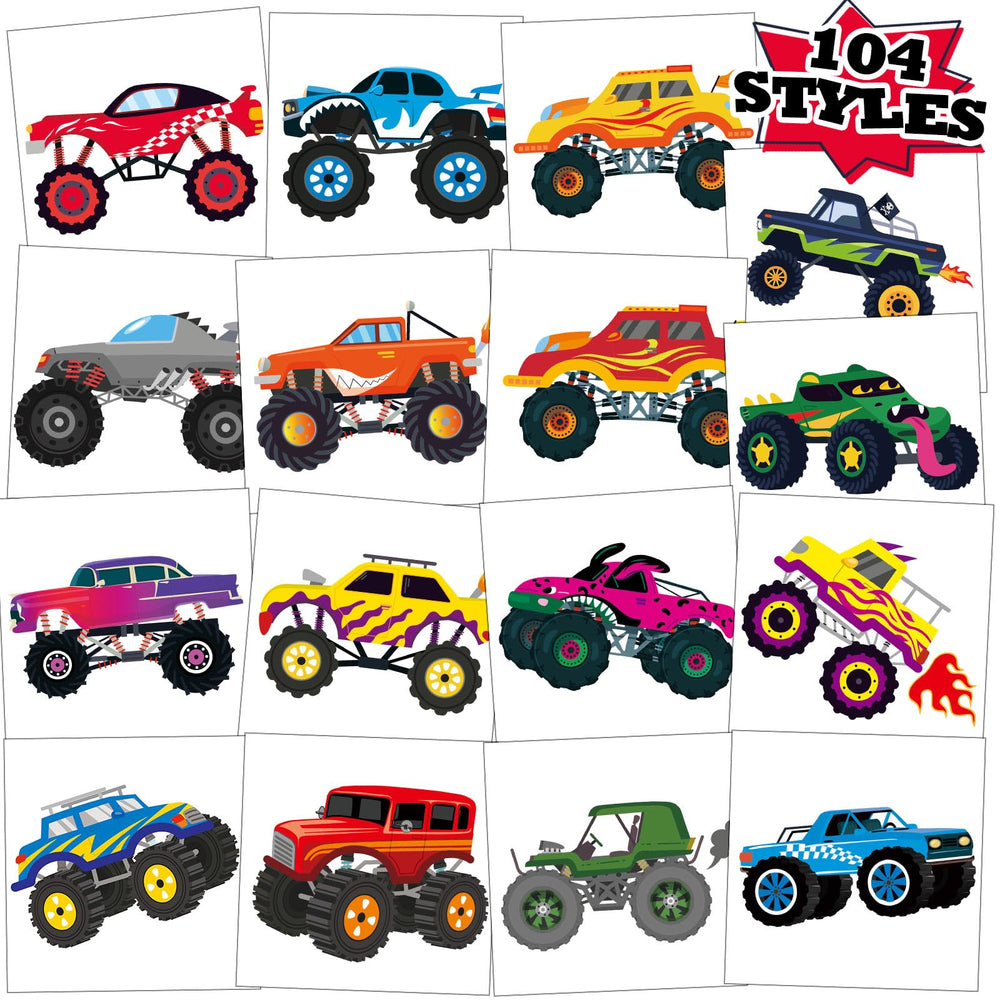 Kopokita monster truck tattoos with assorted patterns for endless party fun.