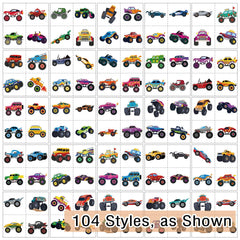 Kopokita monster truck tattoos with self-cut lines for quick, safe application.