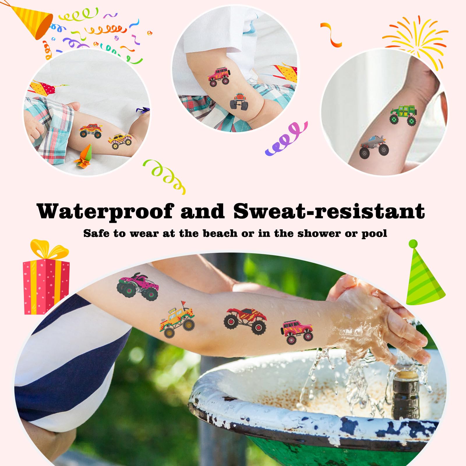Kopokita monster truck tattoos perfect party favors and goodie bag fillers.