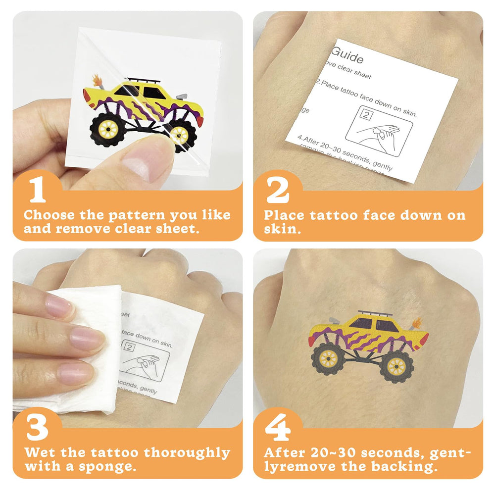 Kopokita monster truck tattoos fun to wear at parties and events.