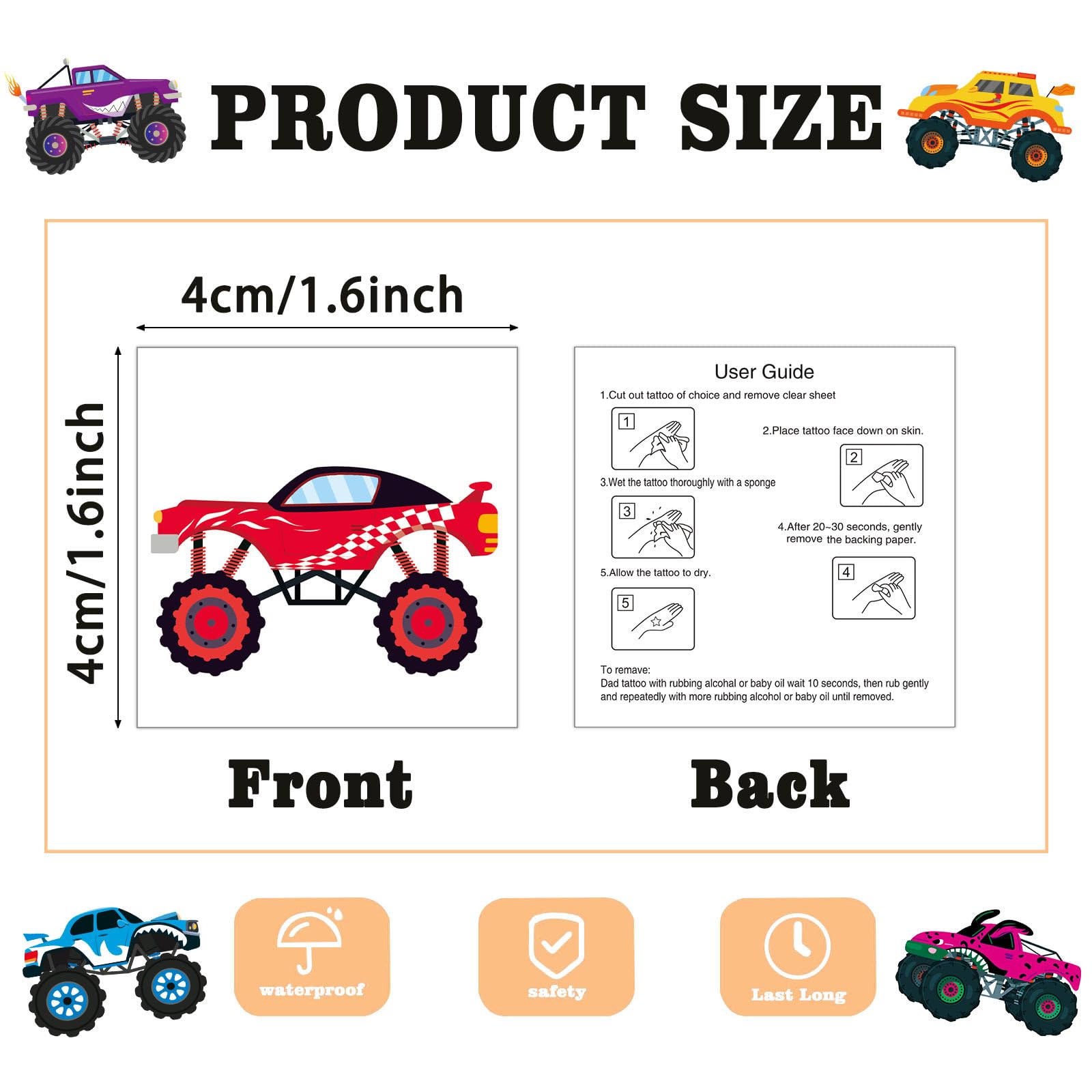Kopokita monster truck tattoos are waterproof for swimming and active play.